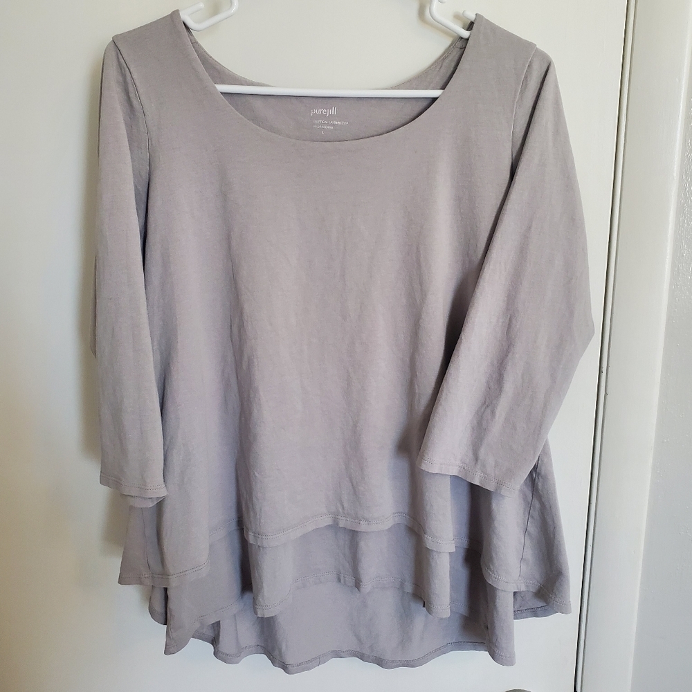 PureJill Gray Ellipitcal Layered Top